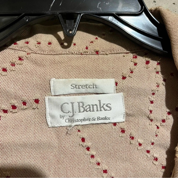 CJ Banks Shirt Jacket Womens Size 1X Beige Red Preppy Stretch - Picture 4 of 8